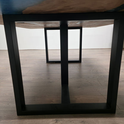 210cm x 145cm Blue Resin Live Edge East Indian Walnut Dining Table